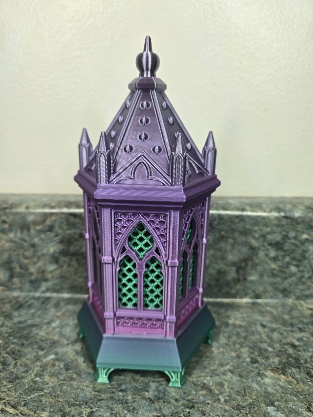 Gothic Cathedral Light Purple LED Tea Light Lantern Gothic Arch Spired Roof